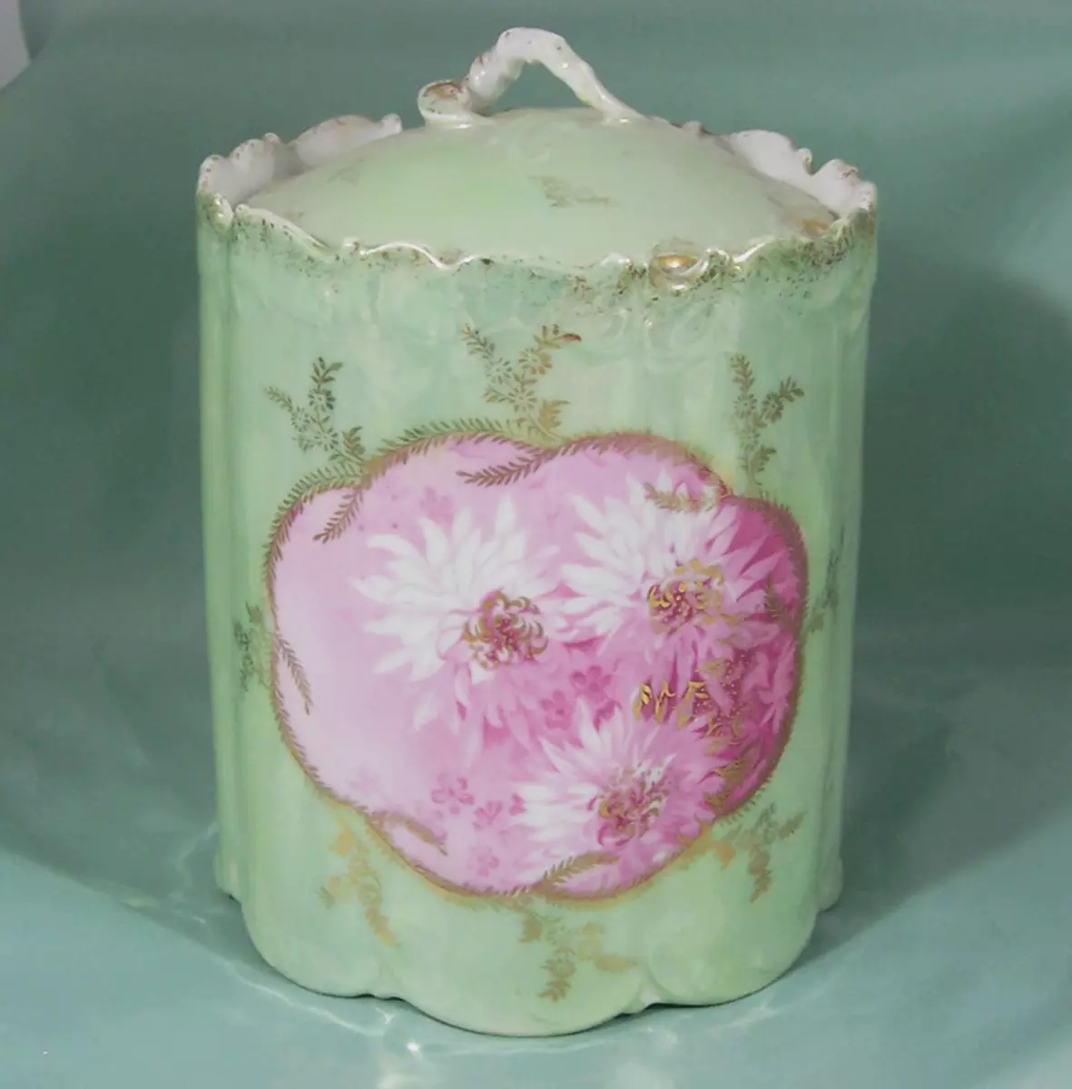 Antique Rosenthal Monbijou Lusterware Green Pink Floral Biscuit