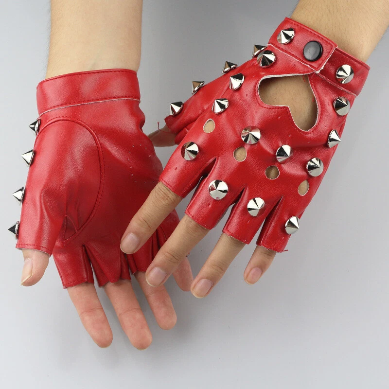 Gloves Half Finger Stud Rivet Punk Gothic Chic Women Faux Leather Fingerless - Image 4 of 4