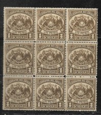 CHILE Sc UNLISTED TELEGRAPH STAMPS 1 PESO 1883 BL of 9  MINT NH  VF