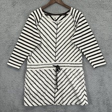 LOFT Mini Dress Women M White Black Diagonal Striped Pockets Cotton J16