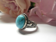 925 Sterling Silver Natural Turquoise Oval Shaped Ring Sz 7
