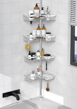 Stainless Steel Corner Shower Organizer - No Drill Adjustable Caddy, Silver