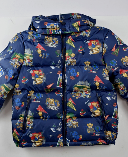NWT Ralph Lauren Sz 5 Boys Navy Bear Duck Down Hood Zip Jacket Pony Pockets Logo - Picture 2 of 17