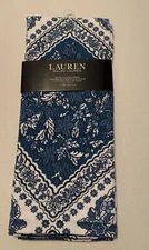 Lauren Ralph Lauren Kitchen Towels 2 PC White Blue Medallion Flowers Floral New 