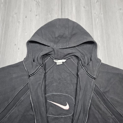 Vtg Nike Hoodie Mens XL Black Center Swoosh Sweatshirt Silver Tag Y2K Broken Zip - Picture 7 of 13