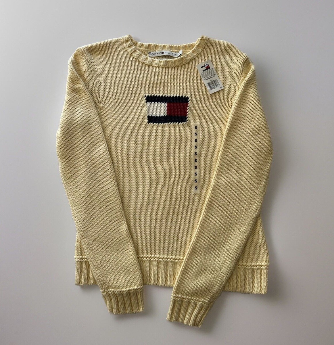 Vintage Tommy Hilfiger Womens Knit Sweater Pullover Big Logo Yellow Size  Small | eBay