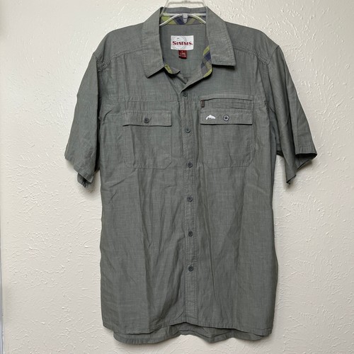 Simms Shirt Mens L Gray Tencel Cotton Fishing Pockets Short Sleeve Vented Work - Picture 2 of 12