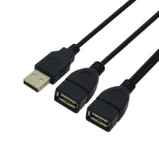 USB 2.0 A Male To 2 Dual Female Jack Y Splitter Hub Power Cord Adapter Cable NEW