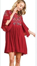Umgee Woman’s Tunic Dress Bliss Boho Pink Bohemian Embroidery Flowy Sleeves S
