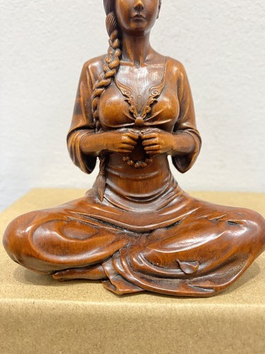 10 cm Chinese boxwood hand-carved fine wood carving YOGA MEDITATION Statue - Picture 3 of 9