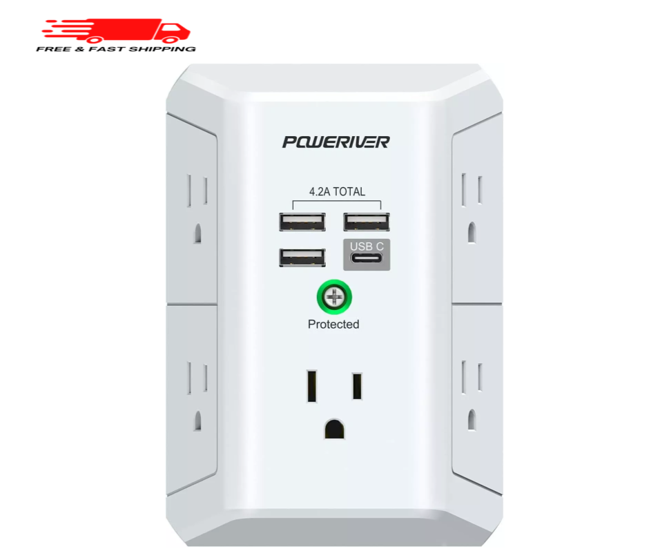 Surge Protector with 4 USB Ports - Multi Outlet Extender for Home-image