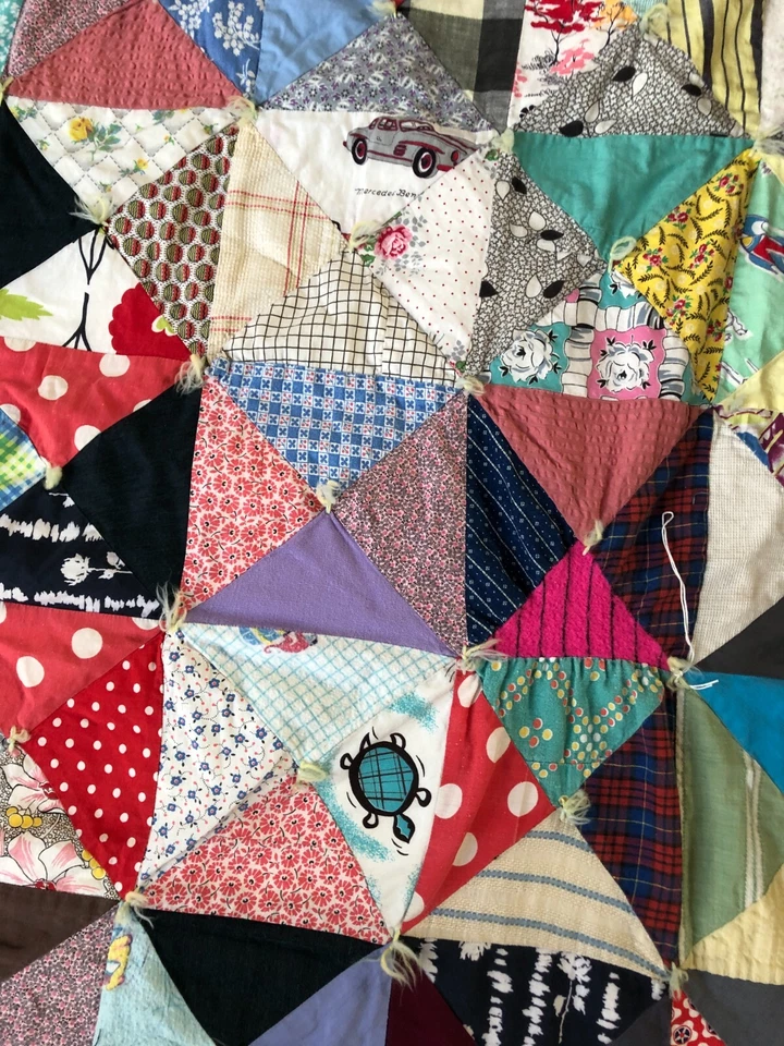 Multicolor Hand Stitched Quilt, Pyramid & Pinwheel - Image 3 of 4