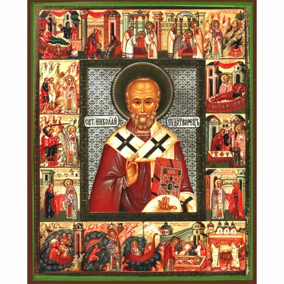 St Nicholas the Wonderworker Orthodox Vita Icon 8 x 10 inch PREMIUM SATIN Print