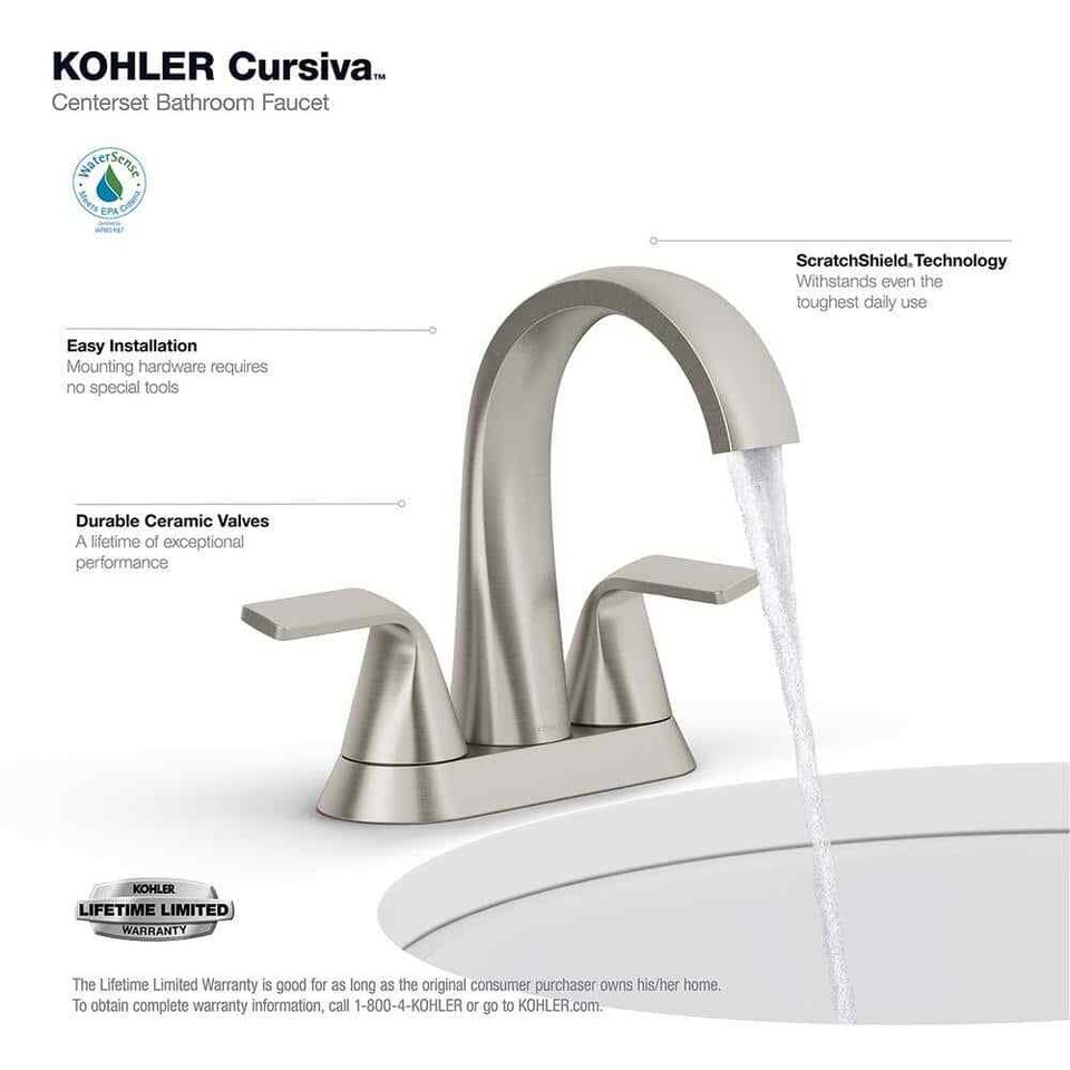 KOHLER Cursiva 4 in. Centerset Double Handle Bathroom Faucet | eBay