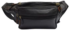Genuine Leather Fanny Pack Multi Zippered Waist Bag Hip Belt Purse Black Pouch