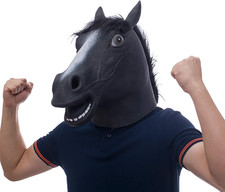 Black Horse Head Mask for Adult, Rubber Latex Animal Mask for Halloween Costume