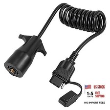 4.5ft 7 Way Round to 4 Way Pin Flat Trailer Coiled Wiring for Vehicle Car RV