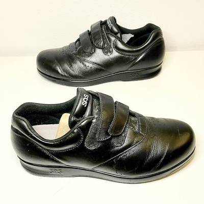 SAS Walking Shoes Womens 9M Me Too Sneakers Black Leather Hook And Loop Casual