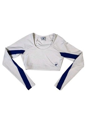 Varsity Spirit White Blue Long Sleeve Cheer Midriff Crop Top Junior Med SL+2