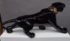 VINTAGE MCM CERAMIC BLACK PANTHER FIGURINE COLORFUL GOLD COLLAR 17" LONG W/CHAIN — photo 6