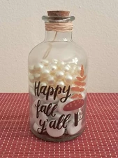 “Happy Fall Y’All” Decorative Jar with White Stones and Faux Pearls