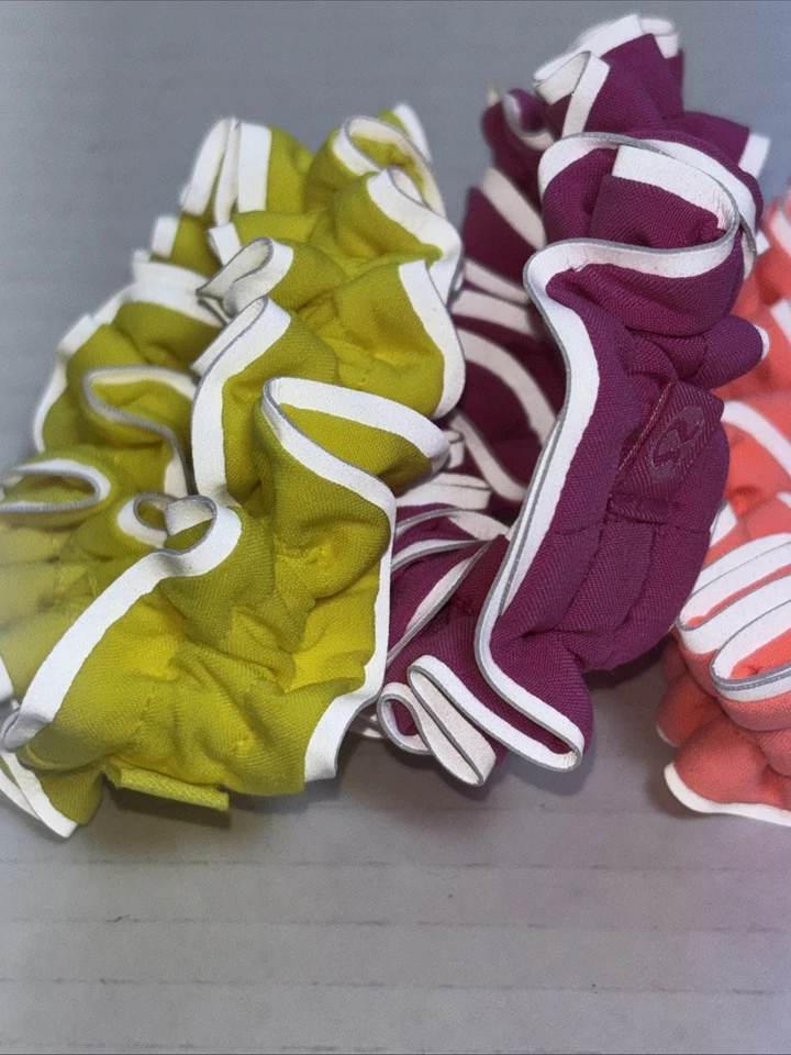 Lululemon Women's Scrunchies Reflective Stripe Set of 3 Yellow Pink Sunrise NWOT - Image 2 of 4
