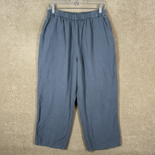 Bryn Walker Pants Womens Large Blue Linen Wide Leg Cropped Pull On Lagenlook