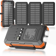 Solar Charger Power Bank 49800mAh with 4 Built-in Cables & 4 Foldable Panels, PD
