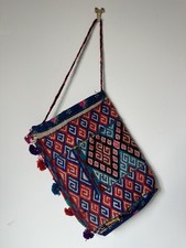 Vintage Lakai Uzbek Embroidered Tribal Bag Central Asia Pom Pom Tassels Boho