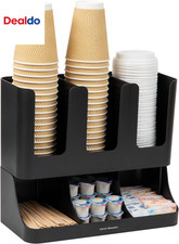 6 Compartment Upright Breakroom Coffee Condiment and Cup Storage Organizer, Blac