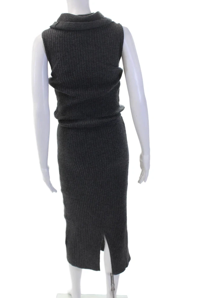 Maxi Vestido Gris Alice + Olivia Mujer Lana Tejido Sin Mangas Cuello Simulado Talla M Foto 3 de 4