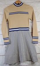 Vintage 60s Style Mod GoGo A-Line Knit Dress XS/S Ribbed Bodice Honeycomb Skirt