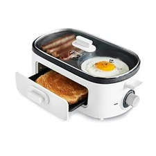 GreenLife 3-in-1 Station, Healthy Ceramic Nonstick Dual White Breakfast Maker