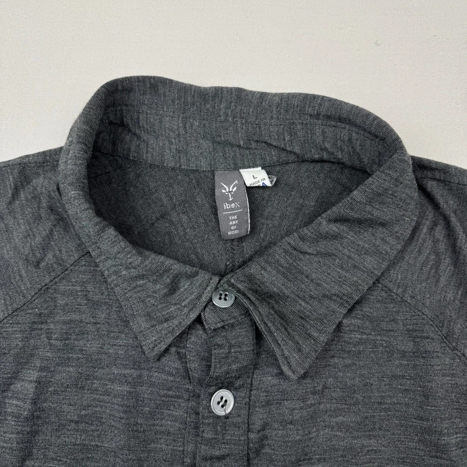 Ibex Shirt Mens Large Button Front Merino Wool Gray S/S Casual  - Image 2 of 4