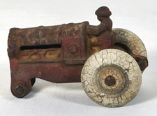 1930's ARCADE Small Red Cast Iron Tractor with Driver