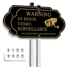 Video Surveillance Sign with 28" Stake - 14" x 7" Heavy Duty Aluminum sign - ...