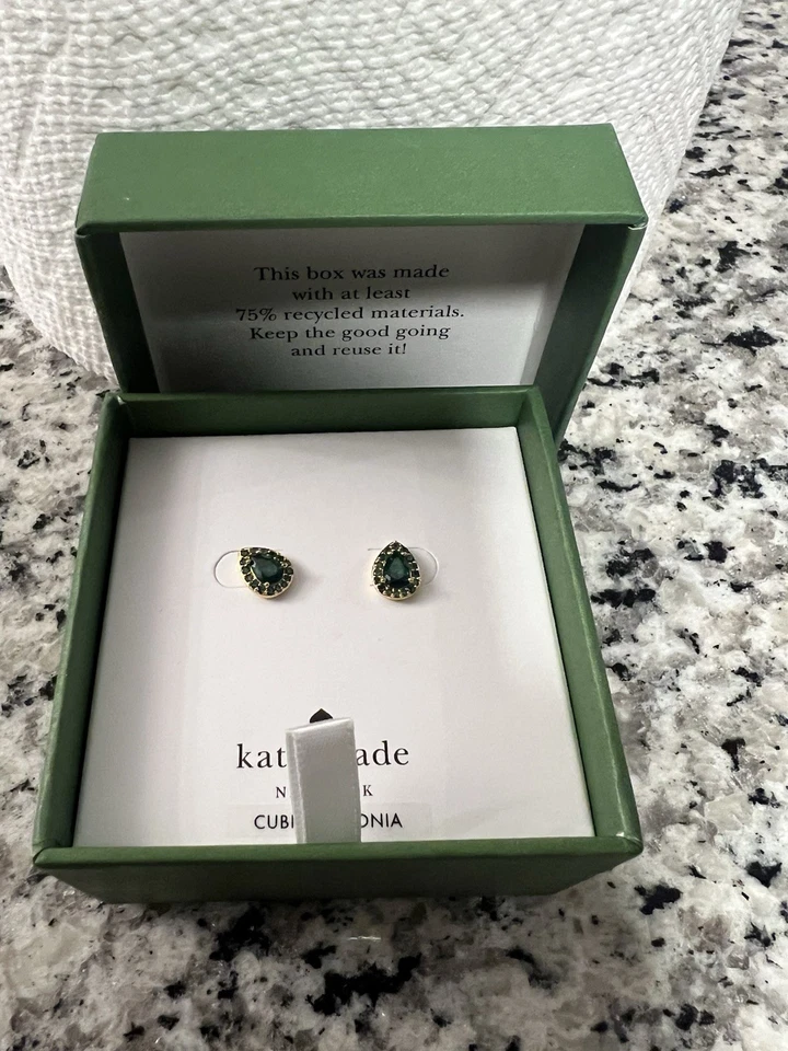 Aretes Kate Spade Bright Ideas Oro Amarillo S/ Acero Cristal Verde con Caja Foto 2 de 2