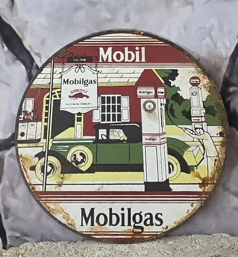 VINTAGE OLD MOBILGAS PORCELAIN GAS STATION PUMP SIGN MOBIL MOBILGAS 7"