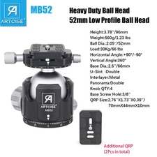 52MM Low Profile Tripod Ball Head Panoramic CNC Metal Ballhead Tripod Head