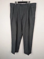Savane Dress Pants Mens 40x30 Gray Pleated Cuffed Hem Slacks Office Poly Rayon