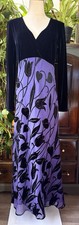 8 St. Tropez West Velvet & Chiffon Black Purple Maxi Dress V Neck Long Sleeves