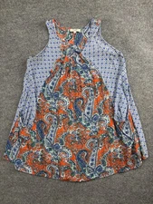 Umgee Dress Womens XL Orange Blue Paisley Mixed Print Sleeveless Boho Swing