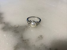 Sterling Silver Cultured Pearl Ring, Size 4.5 Free Ship