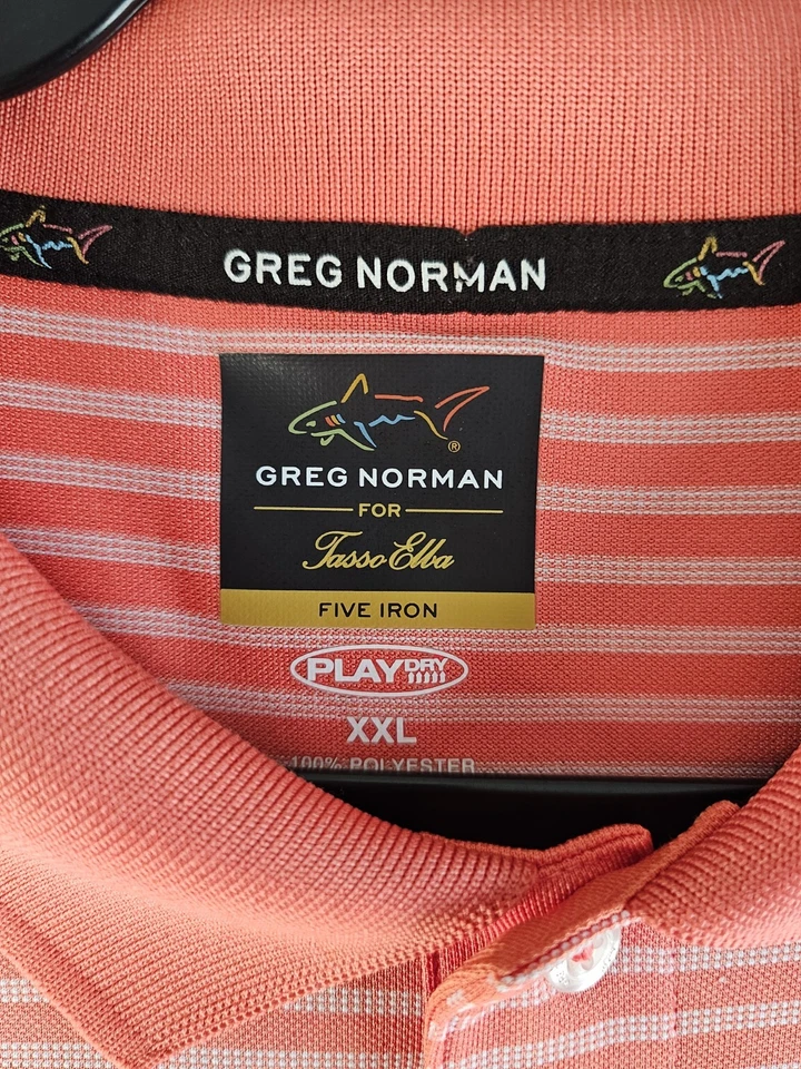 Greg Norman Tasso Elba Mens 5 Iron Performance Striped Golf Polo Shirt Coral SzL - Image 3 of 4