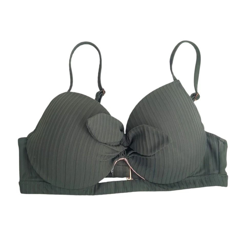 Top de natación de bikini Shade & Shore verde bosque con aros talla 34C lazo acolchado Foto 2 de 4