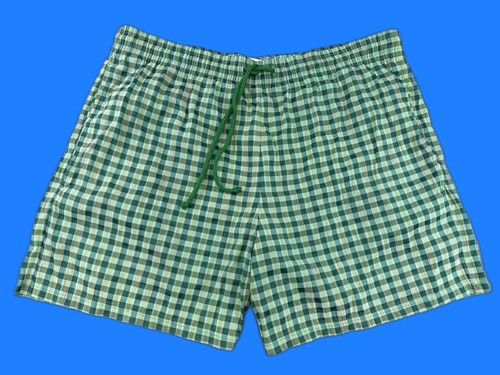 Barneys New York Plaid Swim Trunks M Green Cotton Blend Elastic Waist