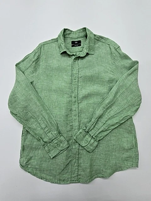 C&A Mens Green Linen Button-Up Shirt Long Sleeve Size L Regular Casual
Opens in a new window or tab