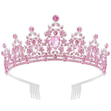Pink Crystal Tiaras for Women, Princess Crown with Comb Wedding Tiaras and Crown
