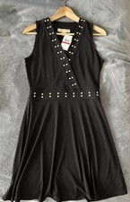 Michael Kors Knee Length Sleeveless Stud Dress Size XS Black New