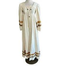 Gunne Sax by Jessica Early 70s Vintage Prairie Macrame Empire Waist Dress  